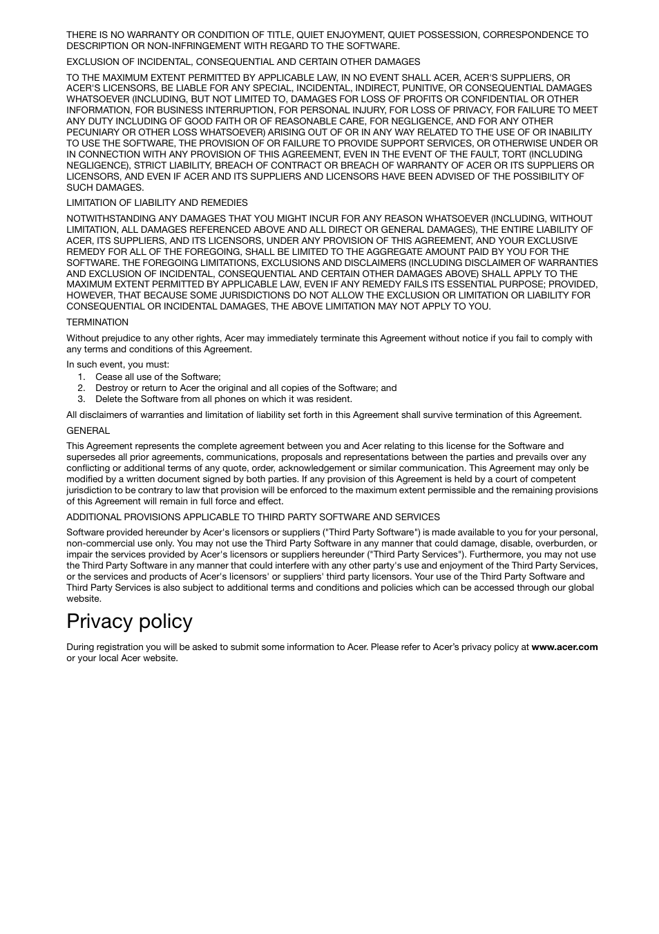 Privacy policy | Acer Liquid Glow User Manual | Page 60 / 60