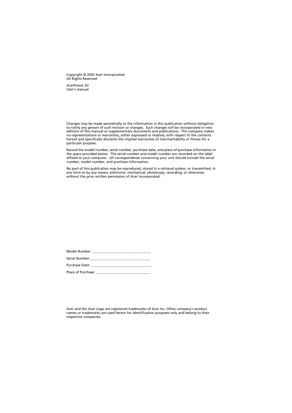 Acer AcerPower SV User Manual | Page 2 / 30