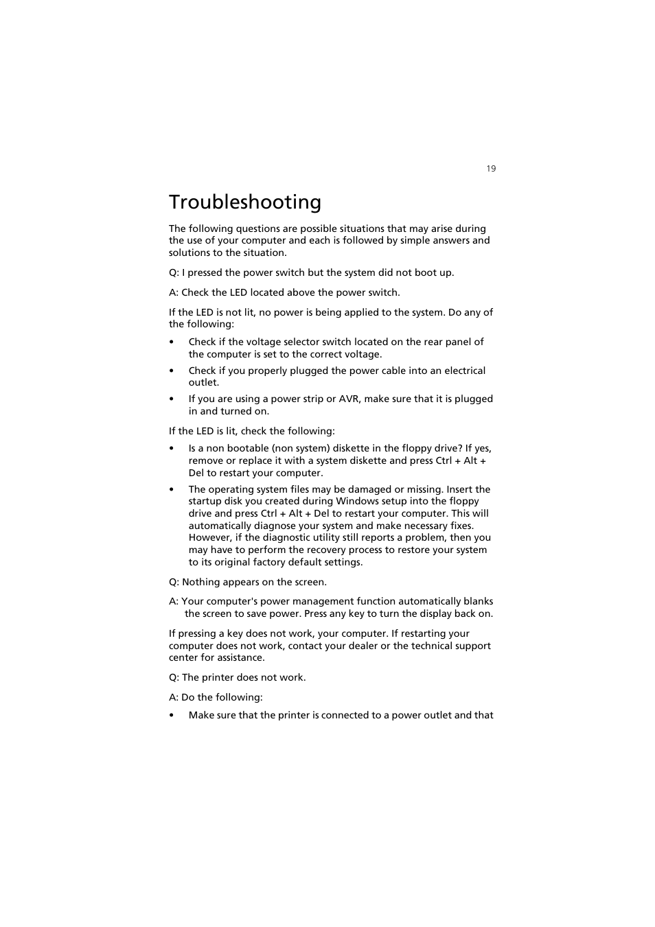 Troubleshooting | Acer AcerPower SV User Manual | Page 25 / 30