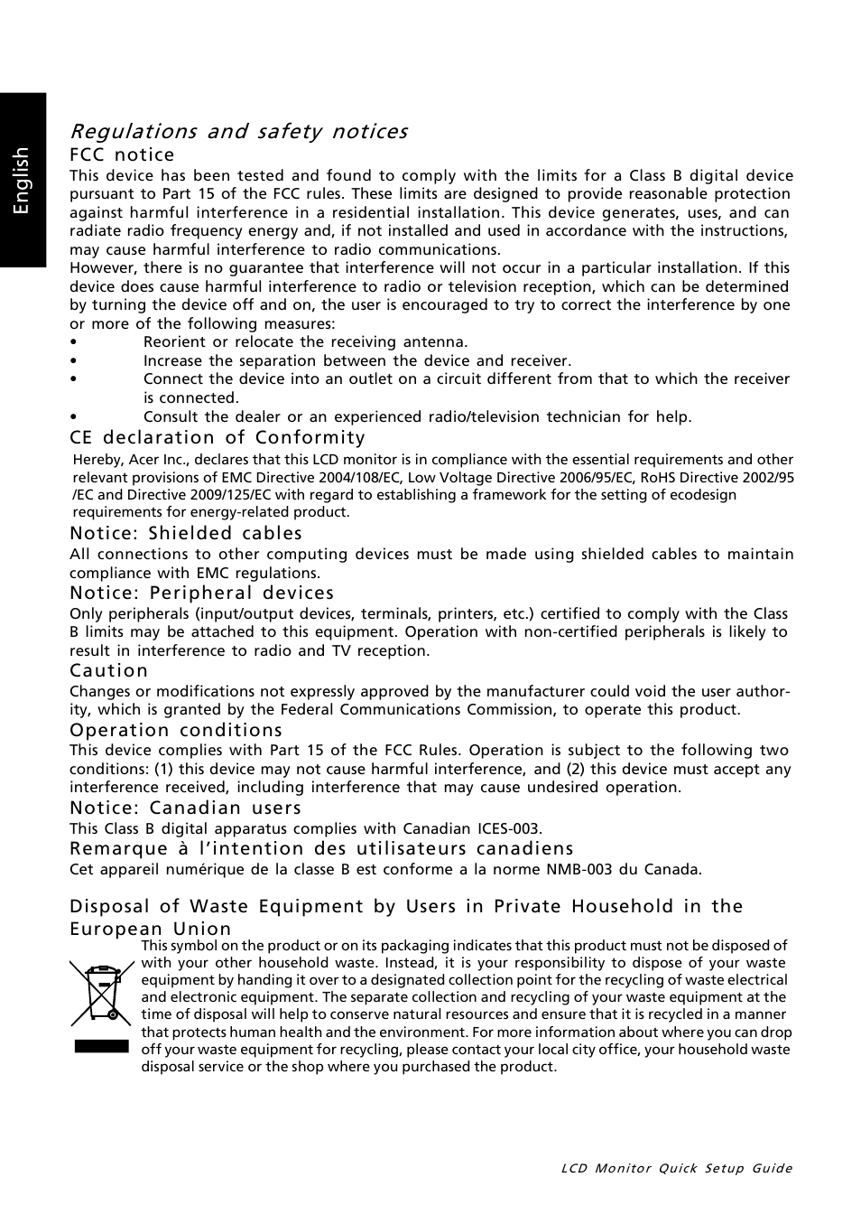 Regulations and safety notices, En gl is h | Acer B273PHL User Manual | Page 2 / 2