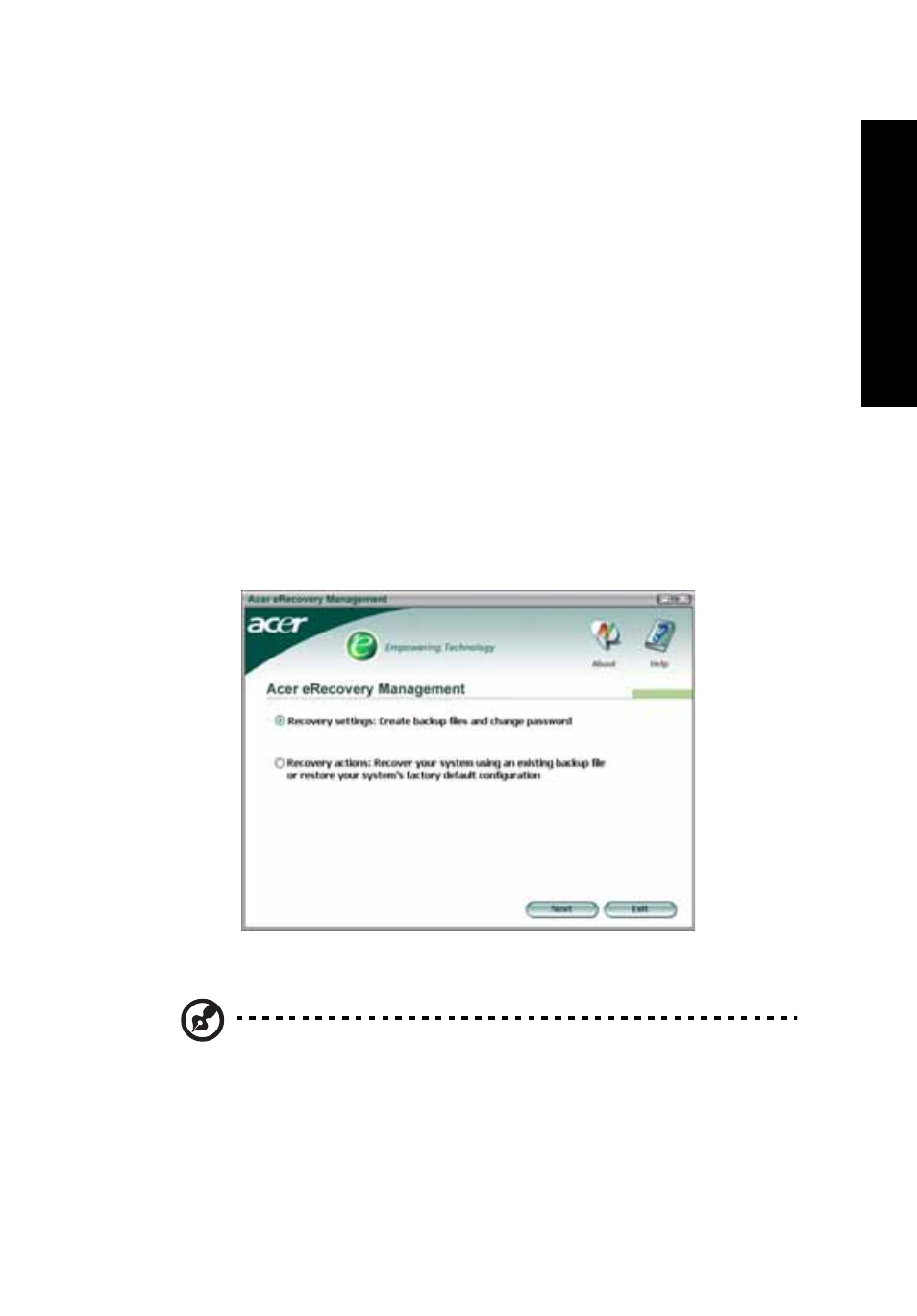 Acer erecovery management | Acer Extensa 3100 User Manual | Page 15 / 75