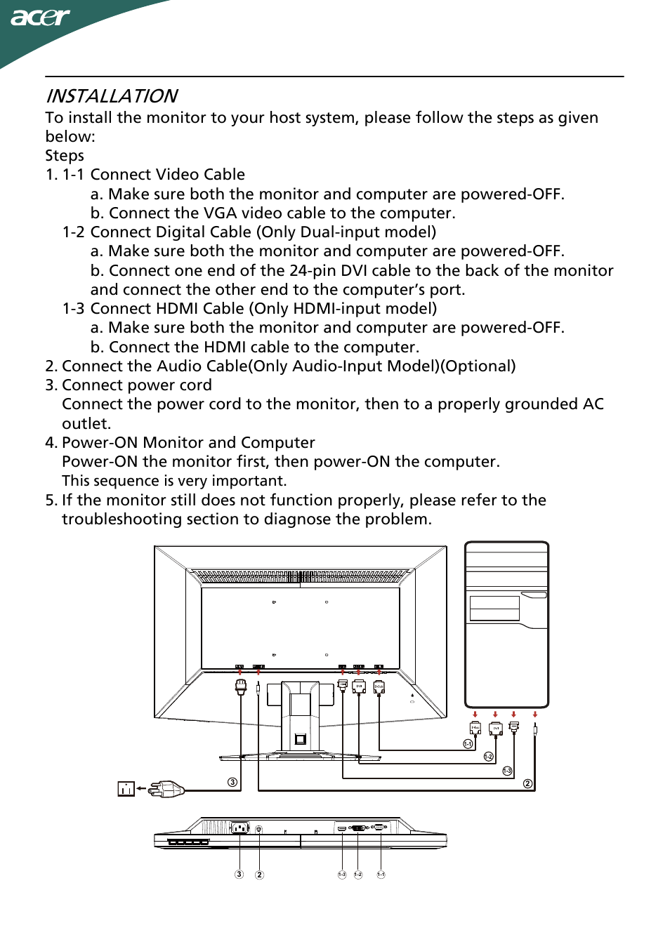 Installation, En-12, This sequence is very important | Acer P246HL User Manual | Page 13 / 23