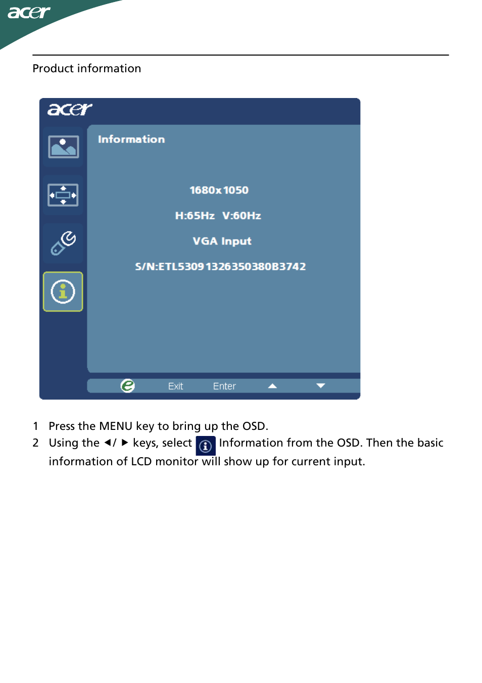 Acer P246HL User Manual | Page 19 / 23