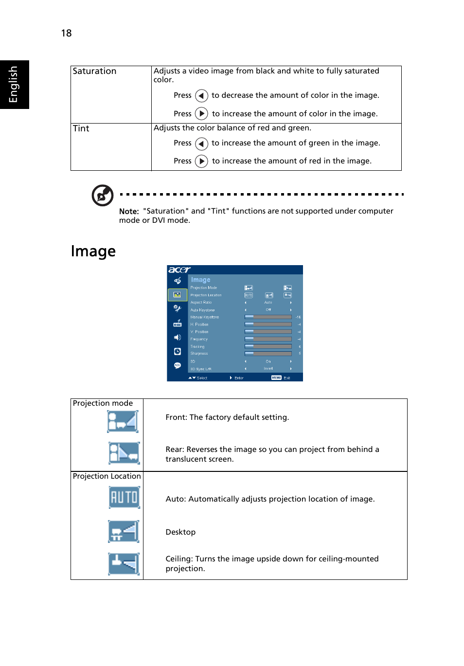 Image, English | Acer H5360 User Manual | Page 30 / 57