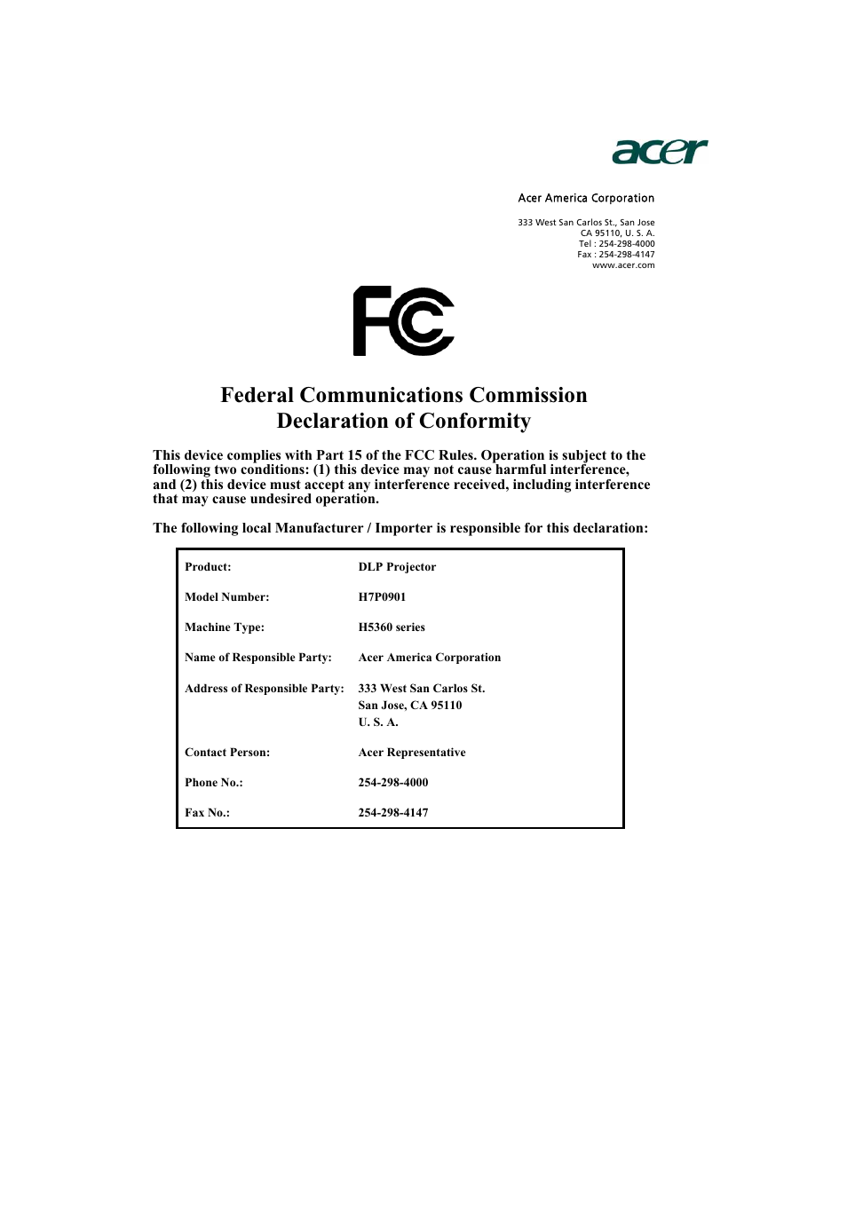 Acer H5360 User Manual | Page 55 / 57