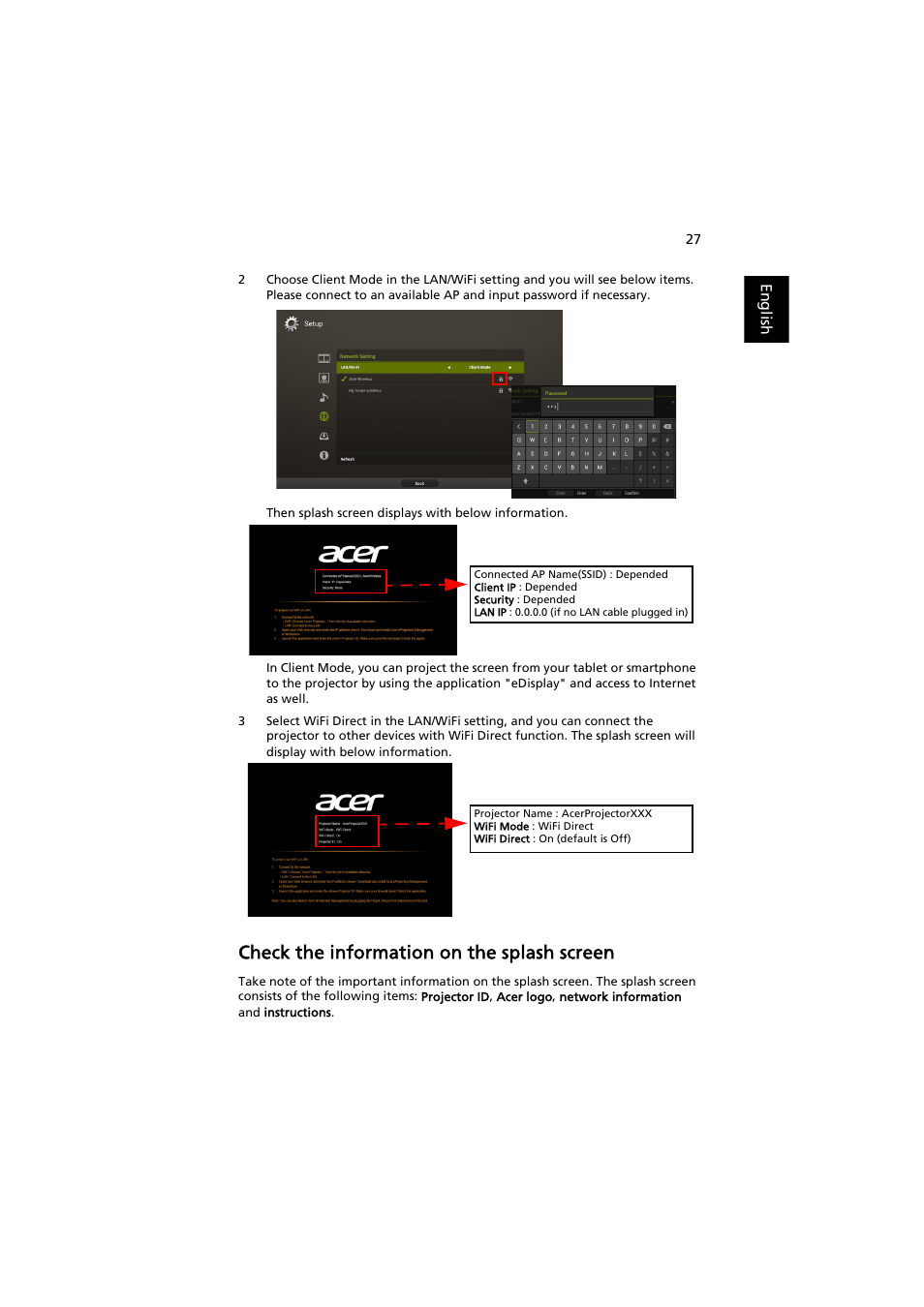 Check the information on the splash screen | Acer P5207B User Manual | Page 27 / 53