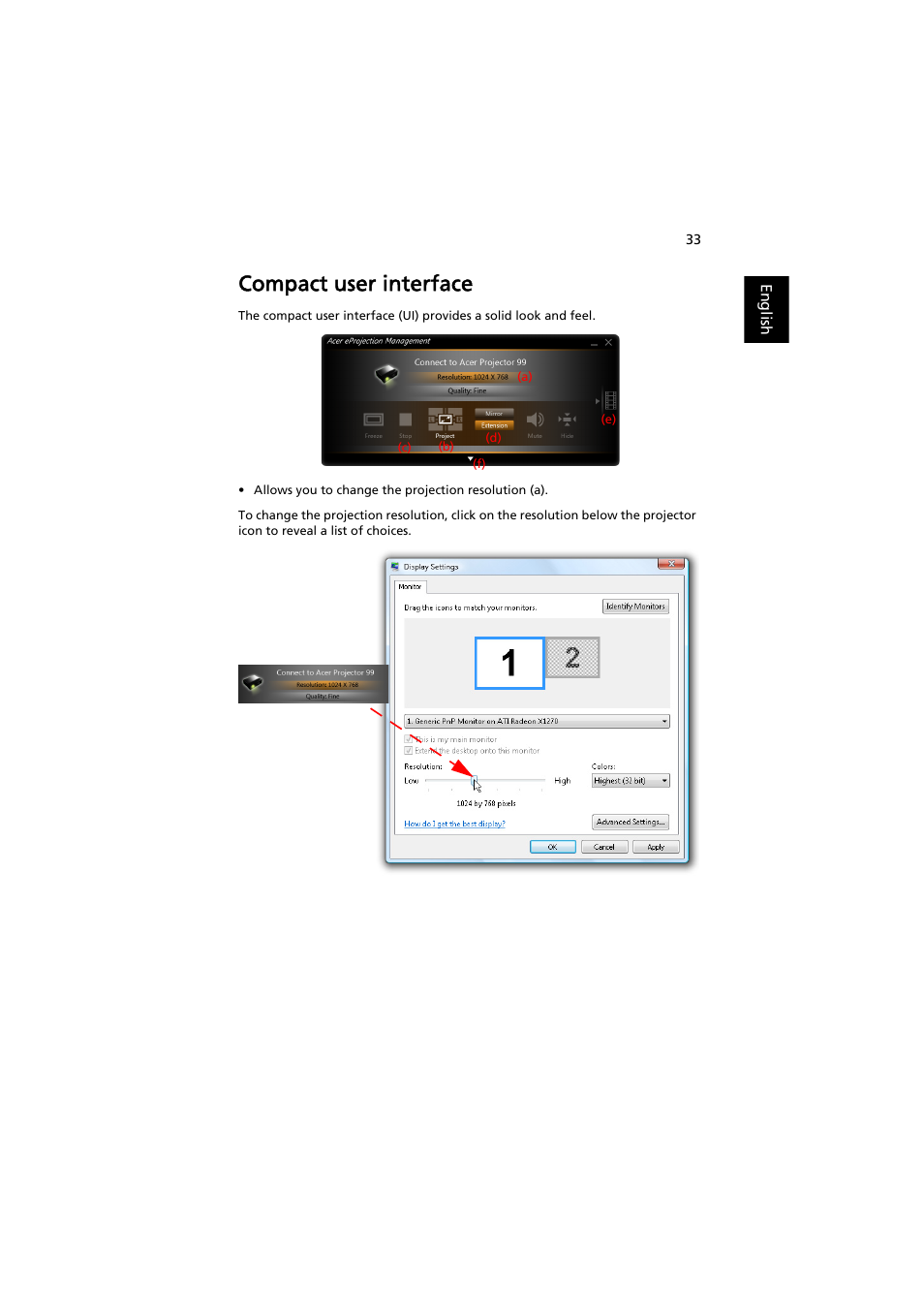 Compact user interface | Acer P5207B User Manual | Page 33 / 53