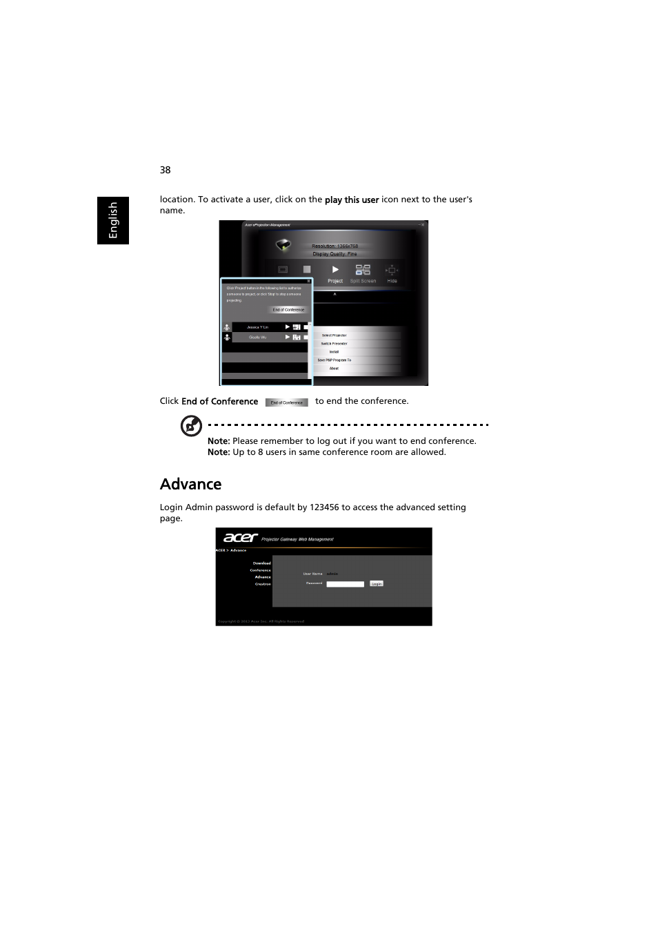 Advance | Acer P5207B User Manual | Page 38 / 53