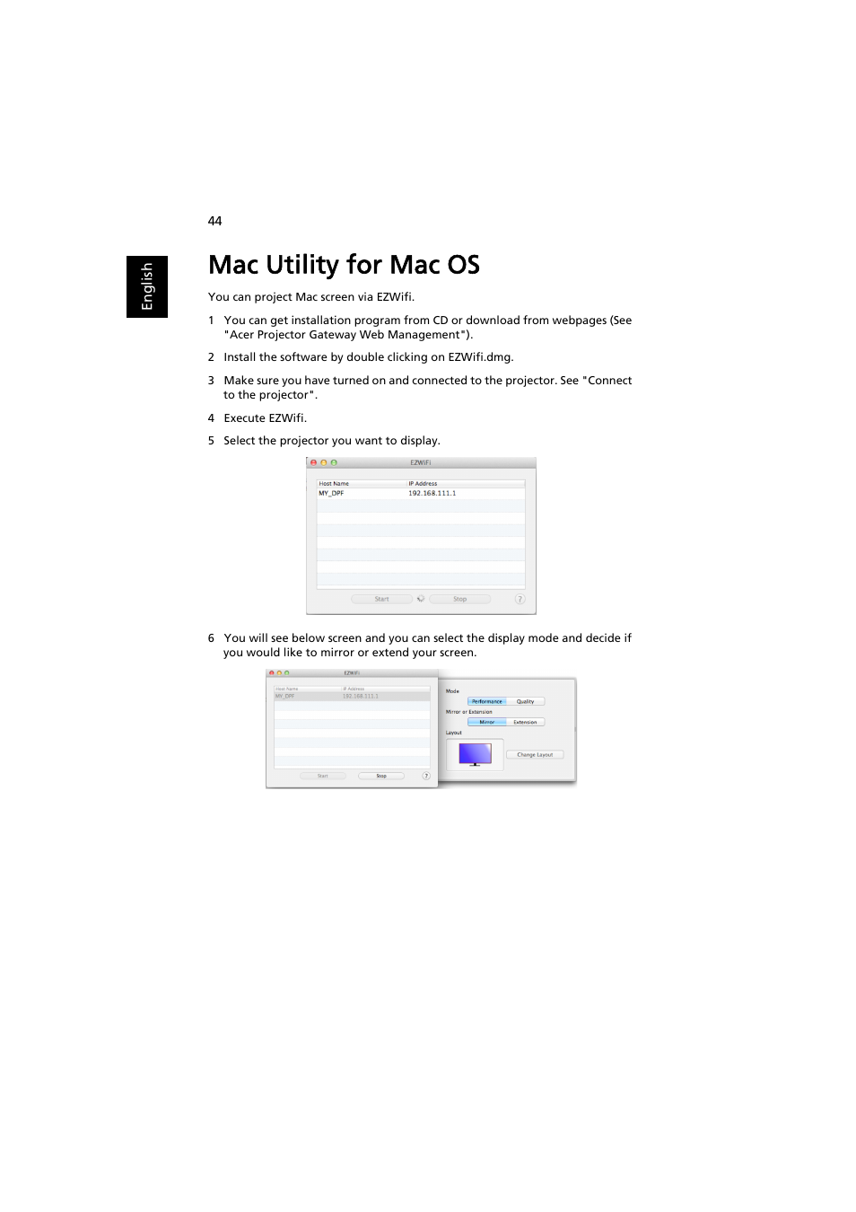 Mac utility for mac os | Acer P5207B User Manual | Page 44 / 53