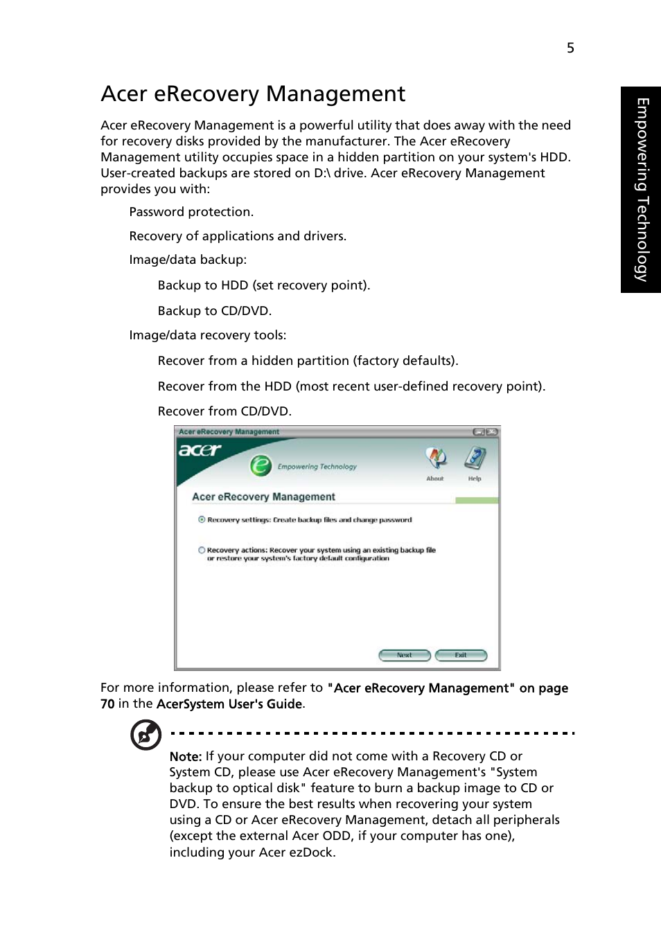 Acer erecovery management | Acer Aspire 9500 User Manual | Page 17 / 100