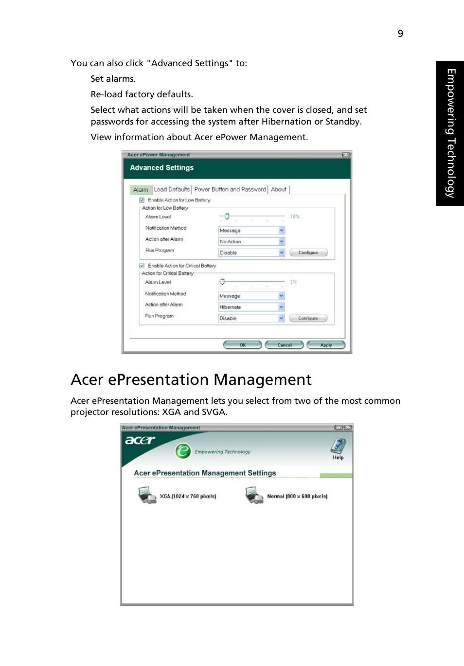 Acer epresentation management | Acer Aspire 9500 User Manual | Page 21 / 100