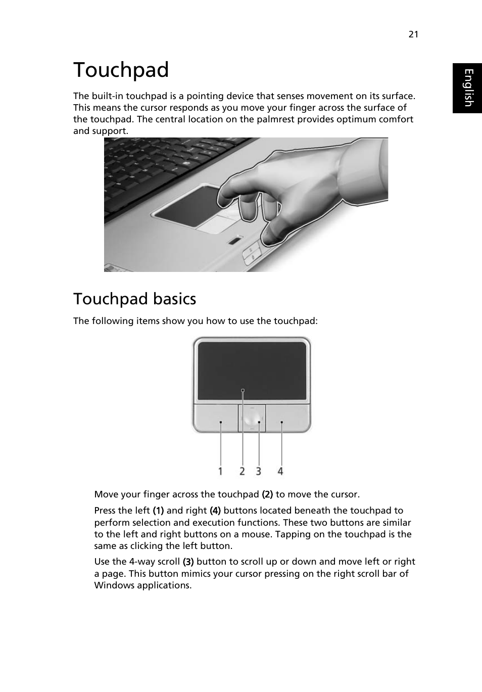 Touchpad, Touchpad basics | Acer Aspire 9500 User Manual | Page 33 / 100