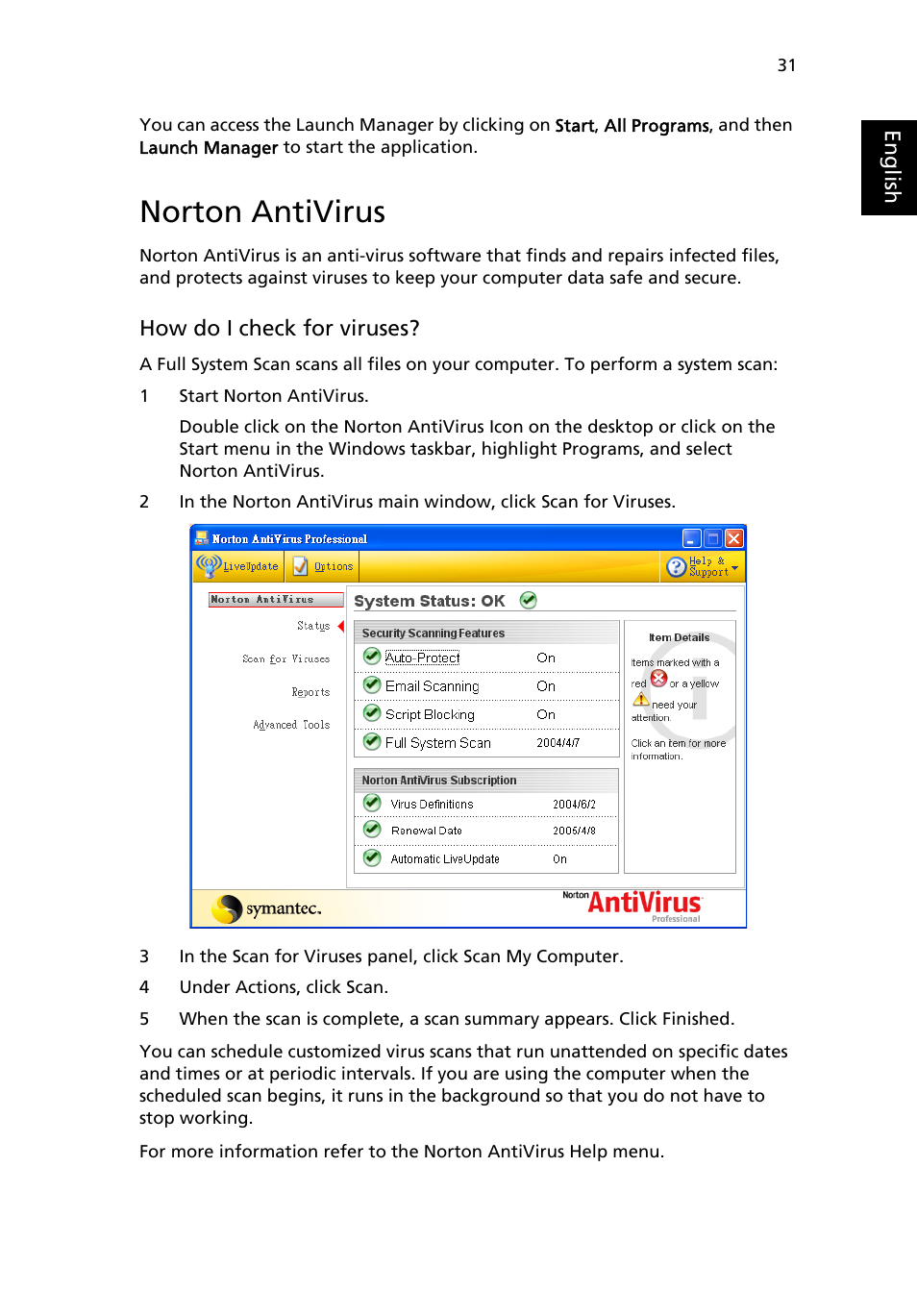 Norton antivirus | Acer Aspire 9500 User Manual | Page 43 / 100
