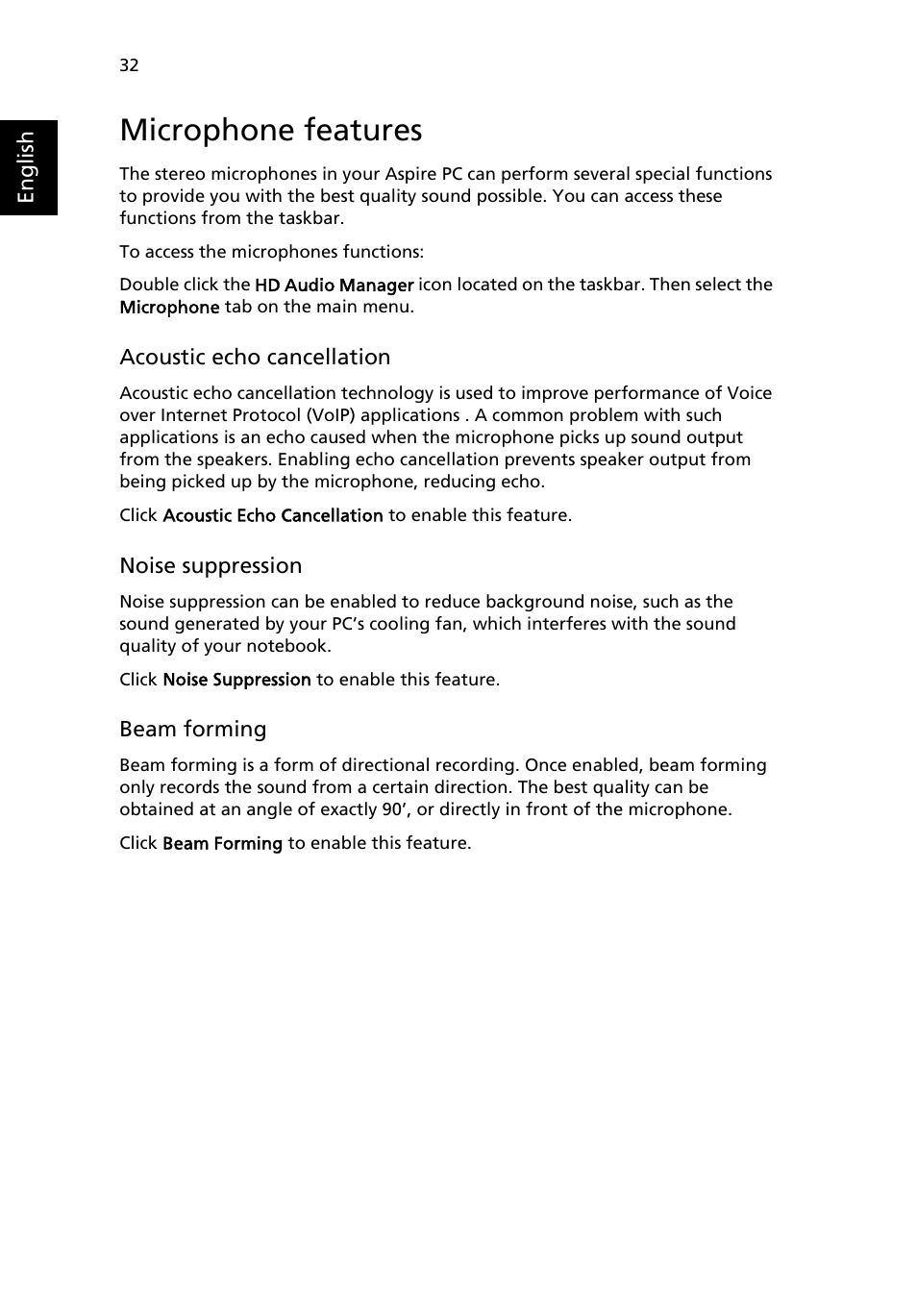 Microphone features | Acer Aspire 9500 User Manual | Page 44 / 100