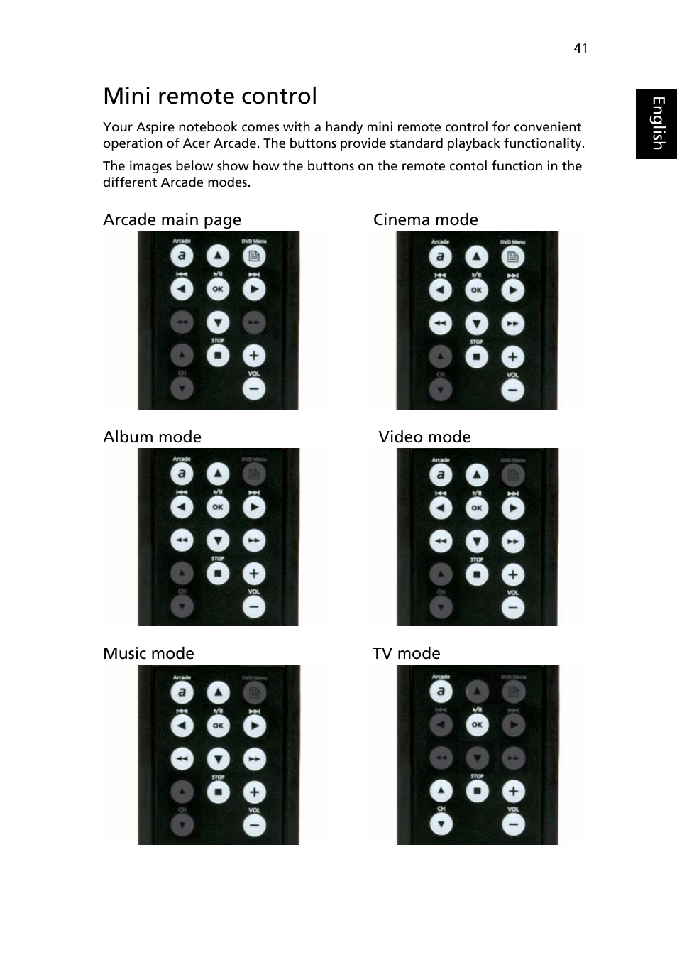 Mini remote control | Acer Aspire 9500 User Manual | Page 53 / 100
