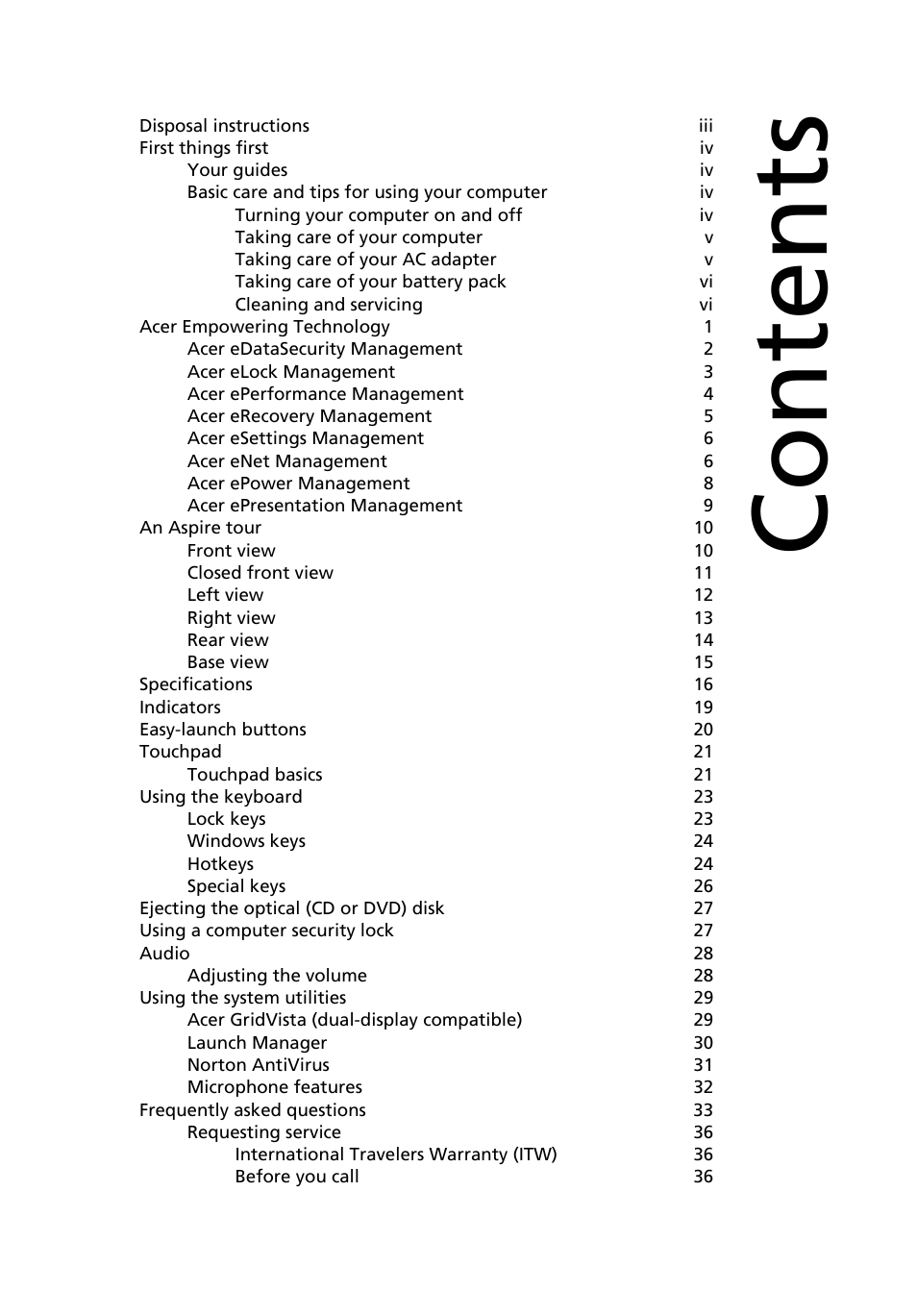 Acer Aspire 9500 User Manual | Page 7 / 100