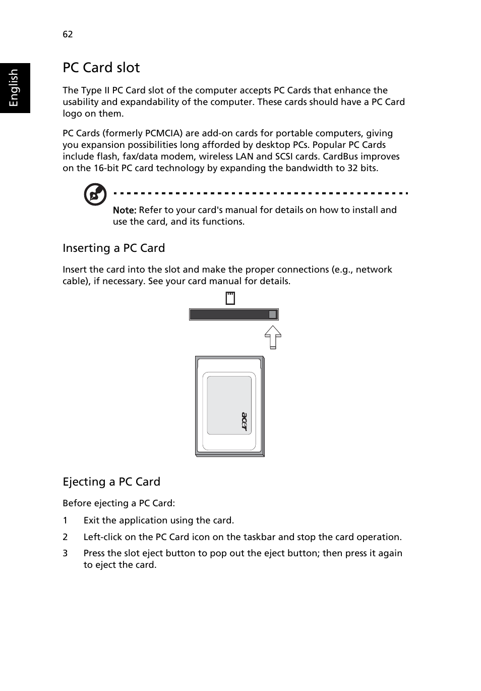 Pc card slot | Acer Aspire 9500 User Manual | Page 74 / 100