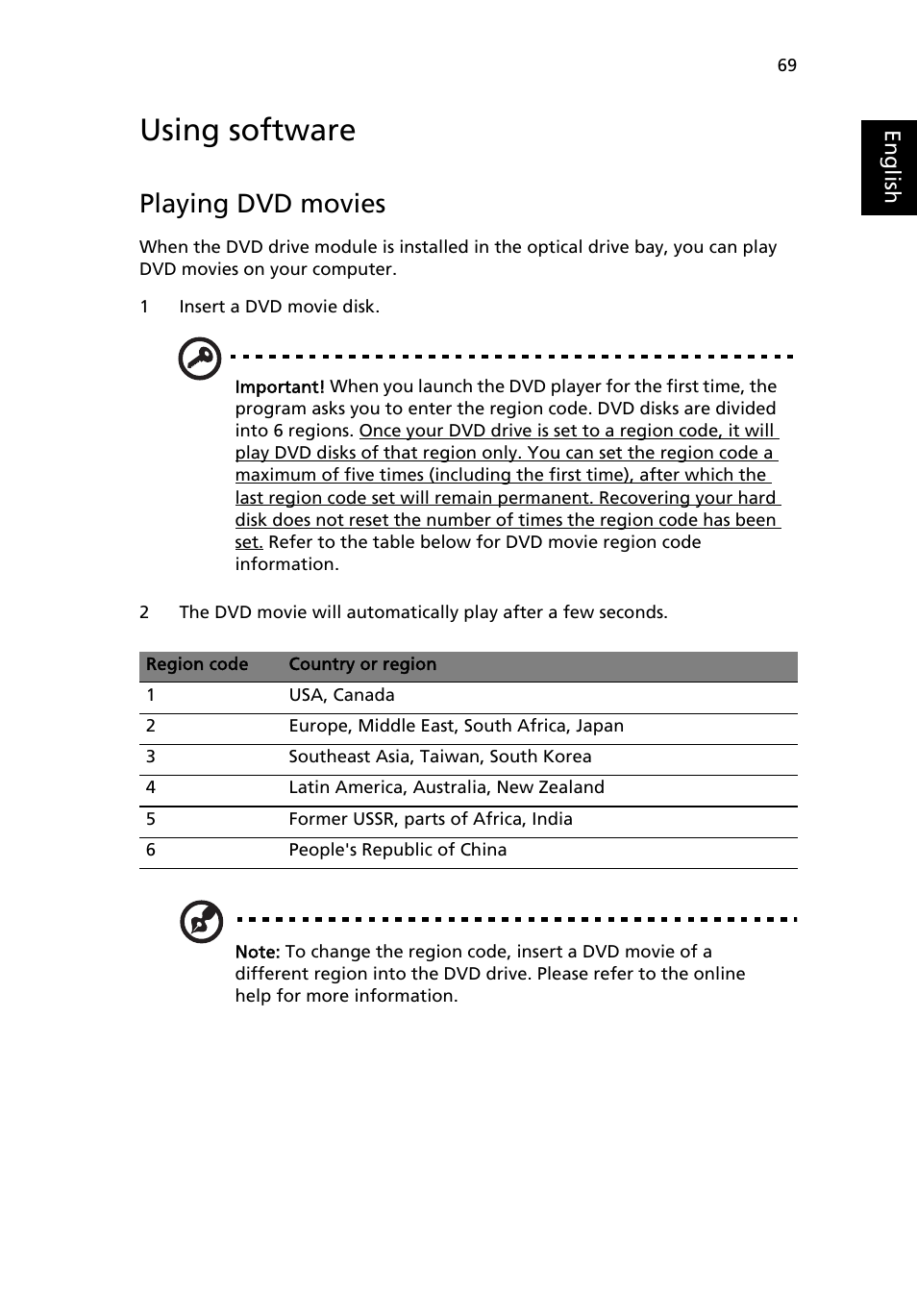 Using software, Playing dvd movies | Acer Aspire 9500 User Manual | Page 81 / 100