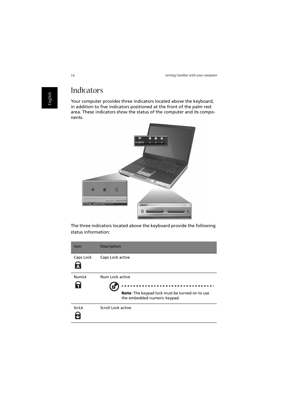 Indicators | Acer Aspire 2020 User Manual | Page 24 / 110