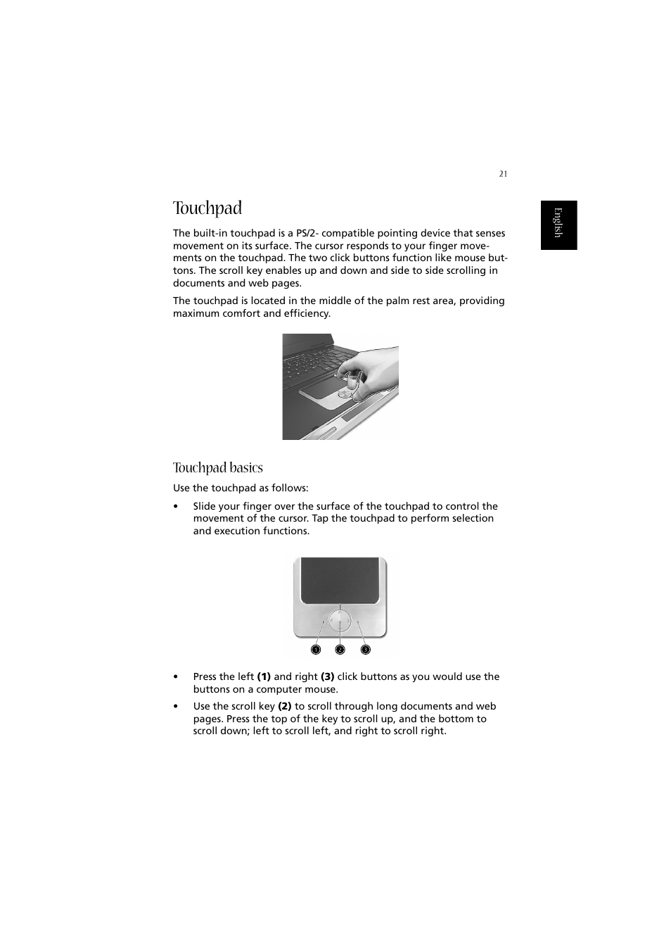 Touchpad, Touchpad basics | Acer Aspire 2020 User Manual | Page 31 / 110