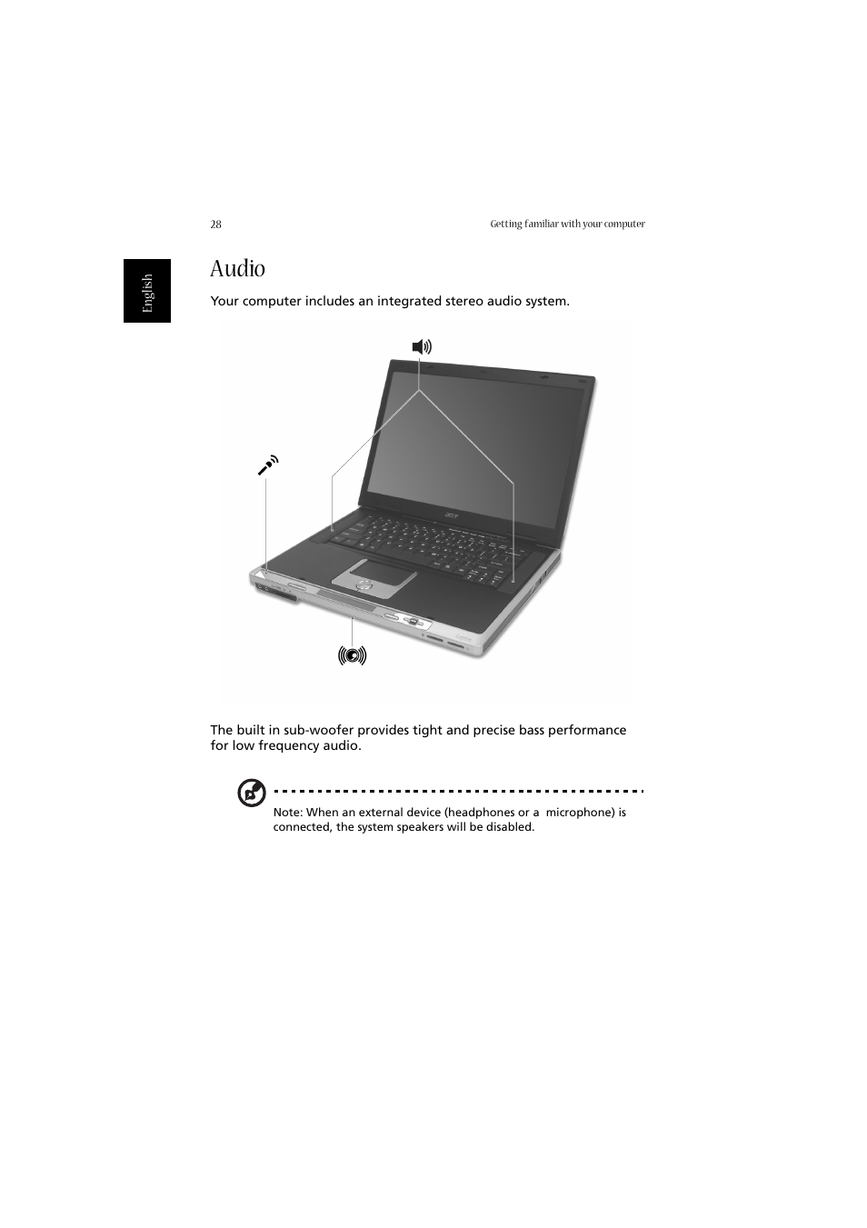 Audio | Acer Aspire 2020 User Manual | Page 38 / 110