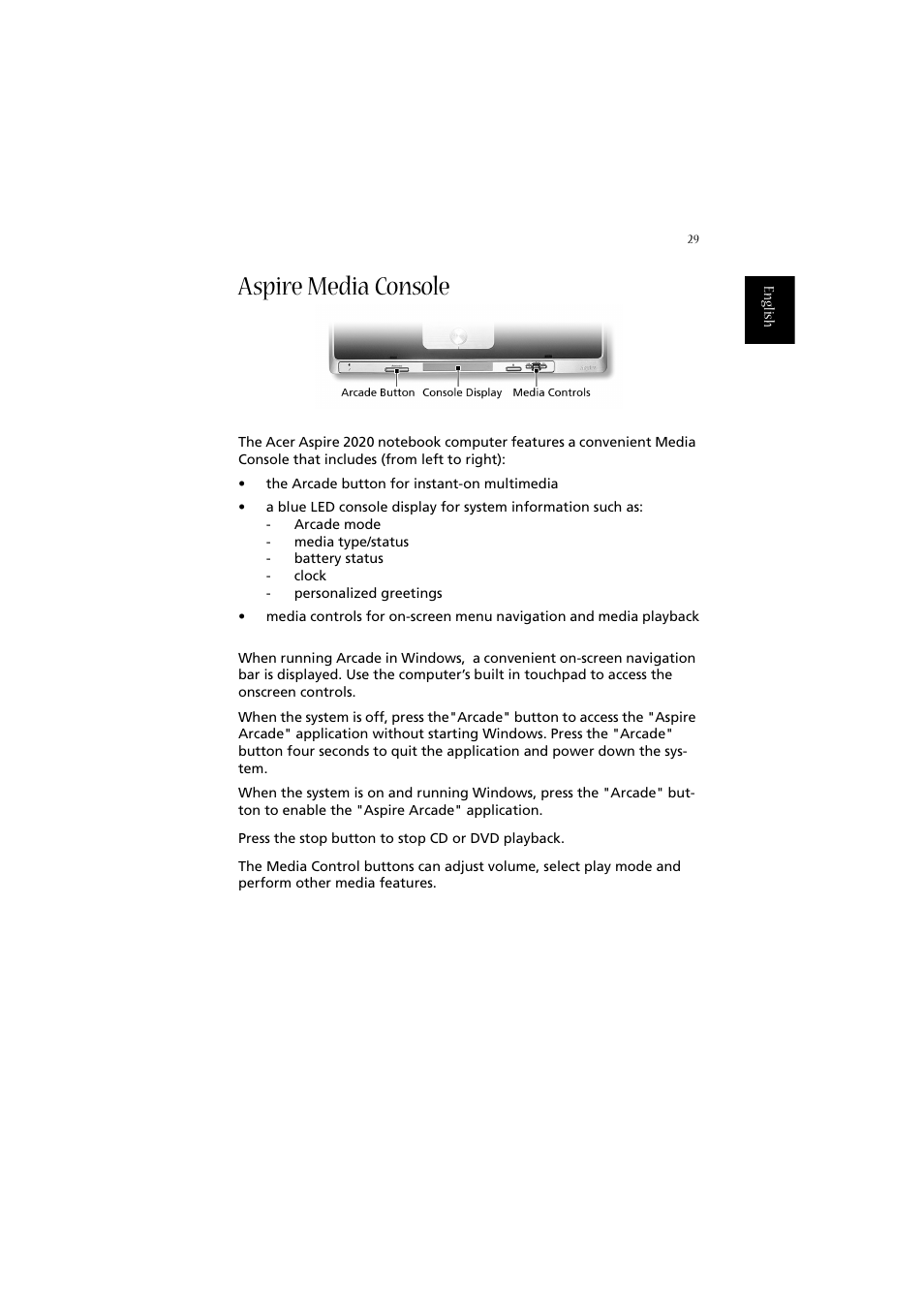 Aspire media console | Acer Aspire 2020 User Manual | Page 39 / 110