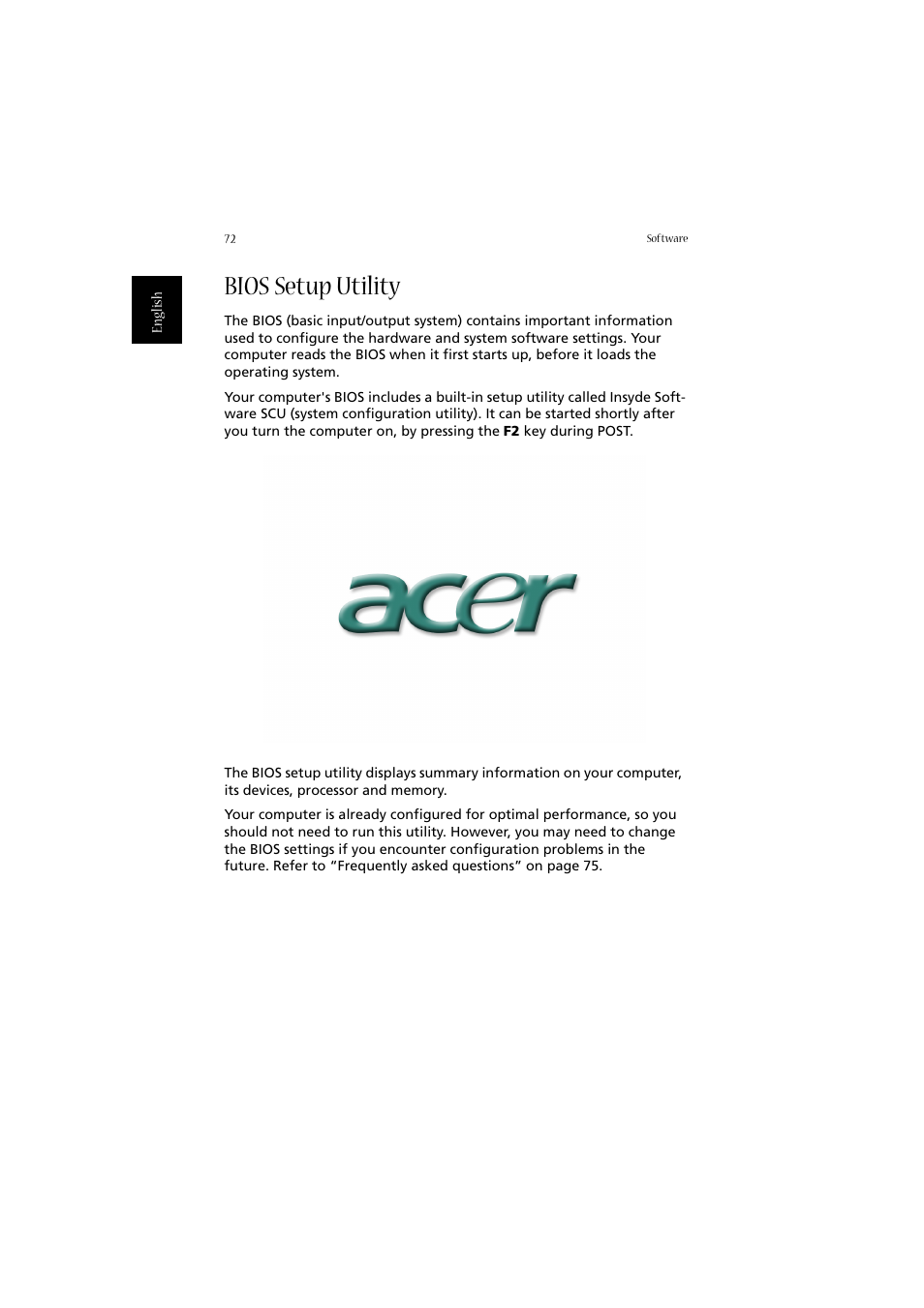 Bios setup utility | Acer Aspire 2020 User Manual | Page 82 / 110