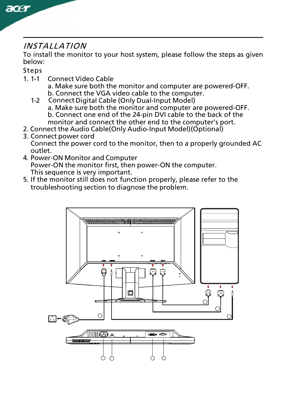 Installation | Acer G205HL User Manual | Page 13 / 23