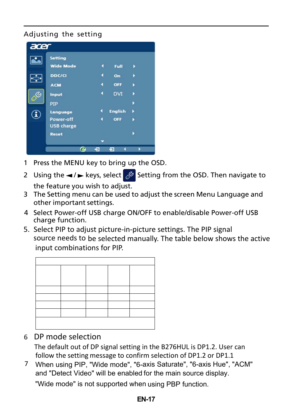 Dp mode selection | Acer K272HUL User Manual | Page 24 / 26