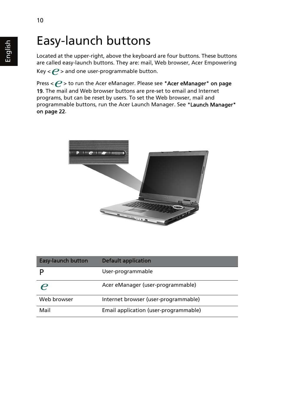 Easy-launch buttons | Acer TravelMate 4060 User Manual | Page 20 / 68