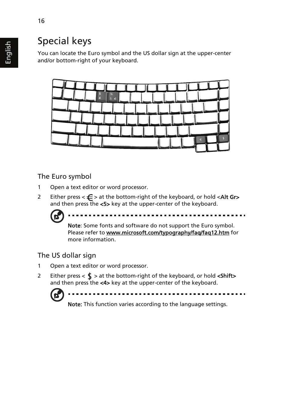 Special keys | Acer TravelMate 4060 User Manual | Page 26 / 68