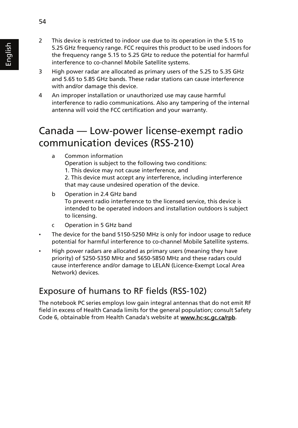 Exposure of humans to rf fields (rss-102) | Acer TravelMate 4060 User Manual | Page 64 / 68