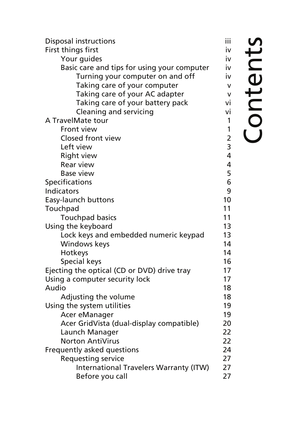 Acer TravelMate 4060 User Manual | Page 7 / 68