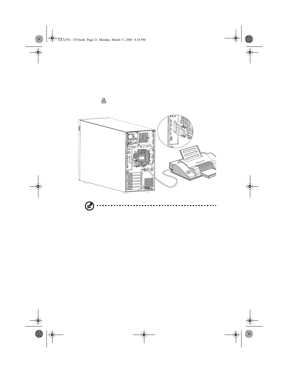 Connecting a printer | Acer Altos G701 User Manual | Page 31 / 126