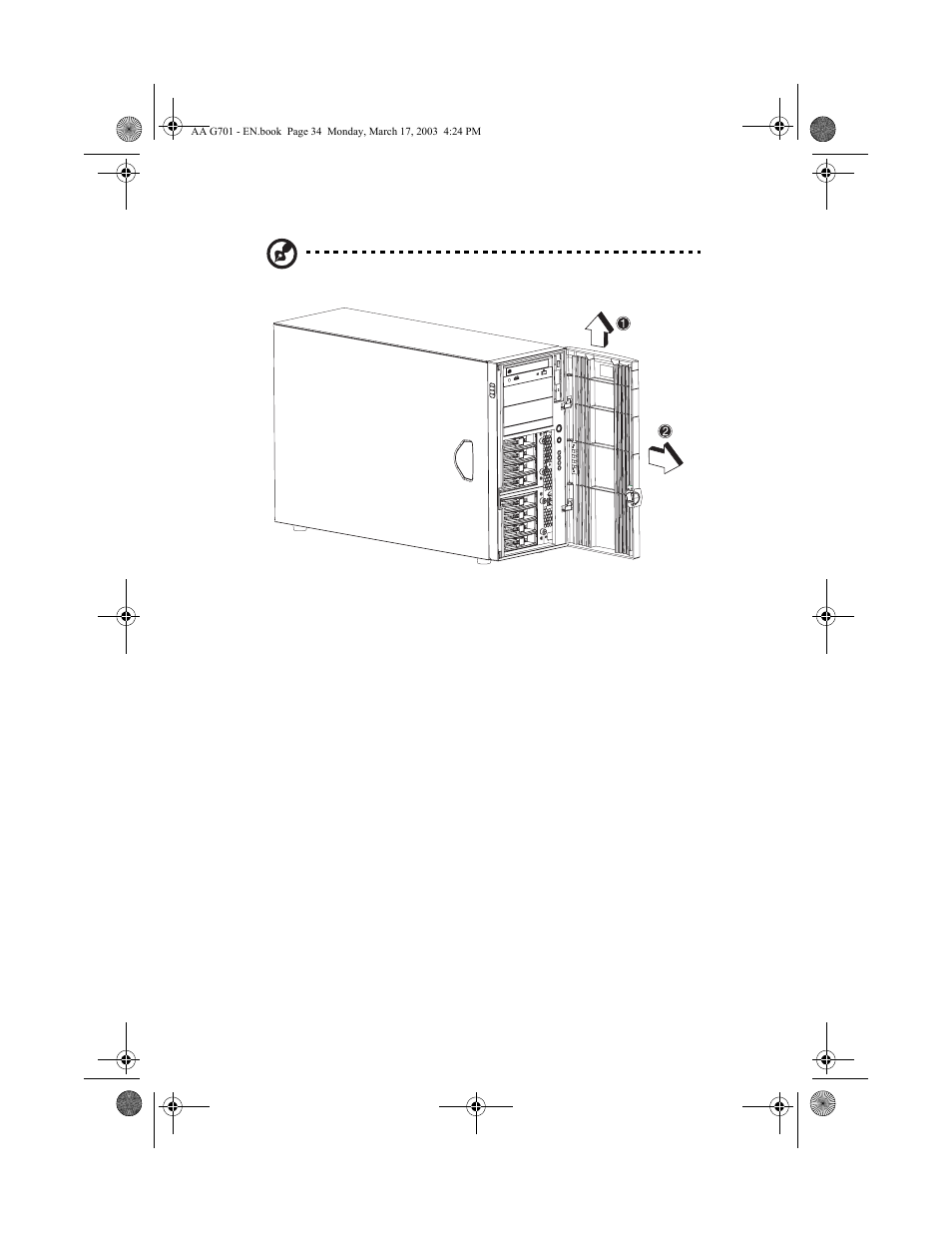 Removing the side panel | Acer Altos G701 User Manual | Page 44 / 126