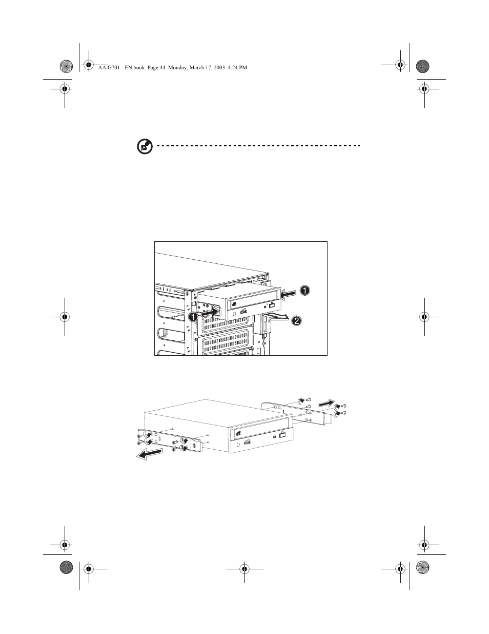 Installing a 5.25-inch storage device (optional) | Acer Altos G701 User Manual | Page 54 / 126