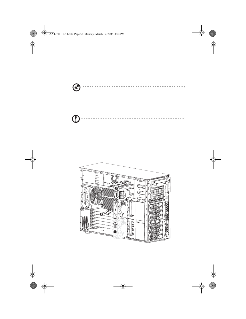 Installing a hot-swappable hdd fan, To remove a hot-swappable hdd fan | Acer Altos G701 User Manual | Page 65 / 126