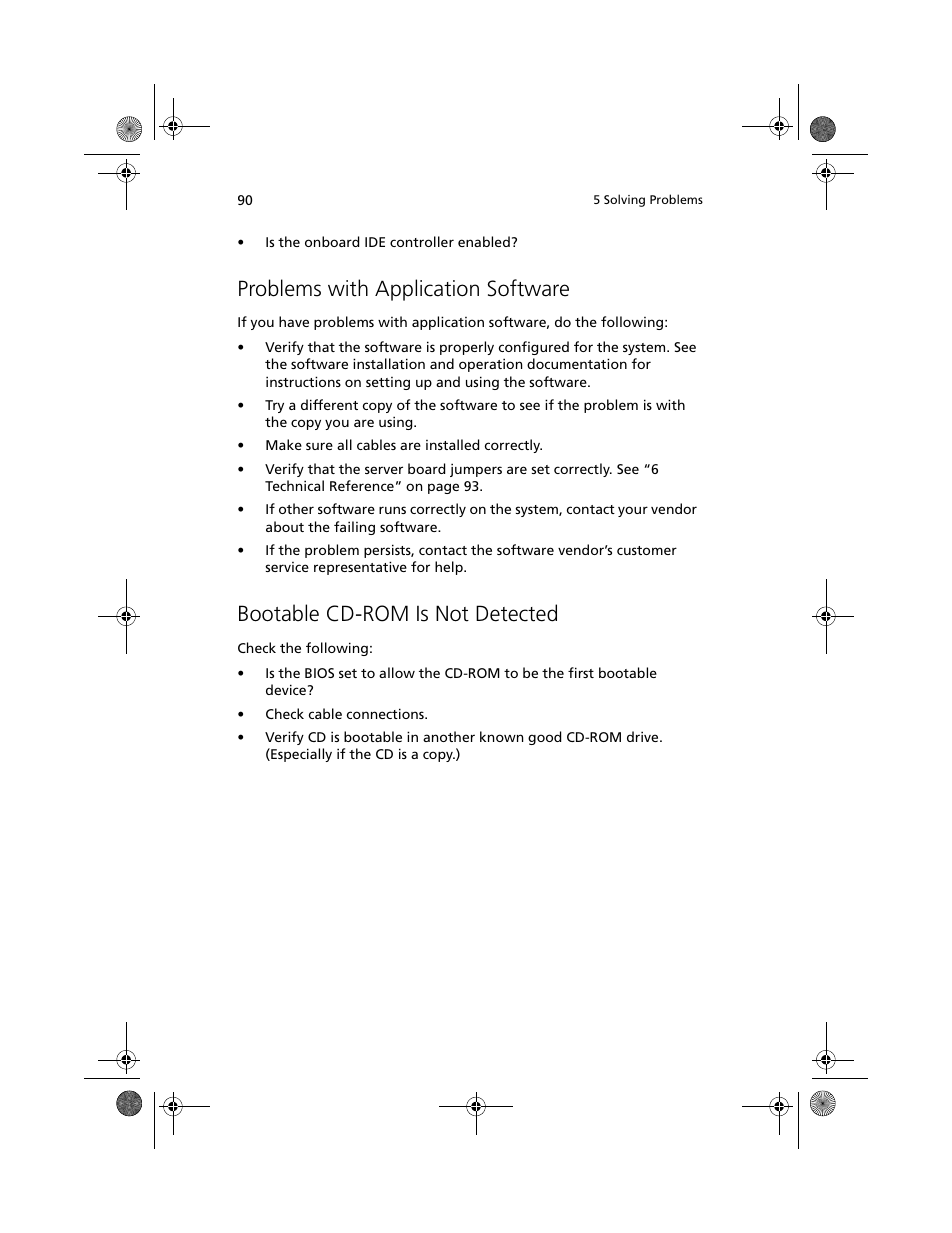 Problems with application software, Bootable cd-rom is not detected | Acer Altos R700 User Manual | Page 100 / 130