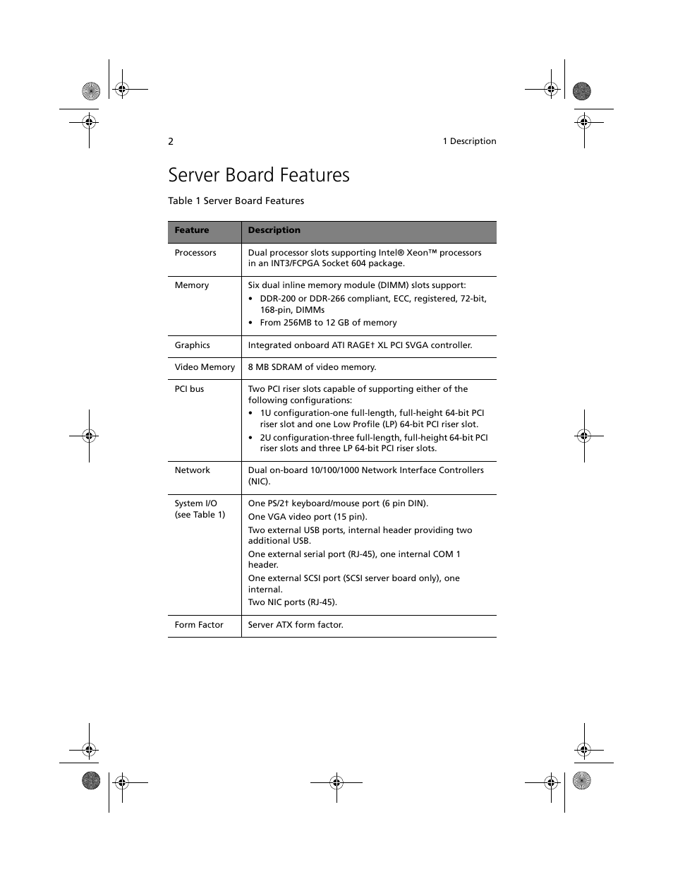 Server board features | Acer Altos R700 User Manual | Page 12 / 130