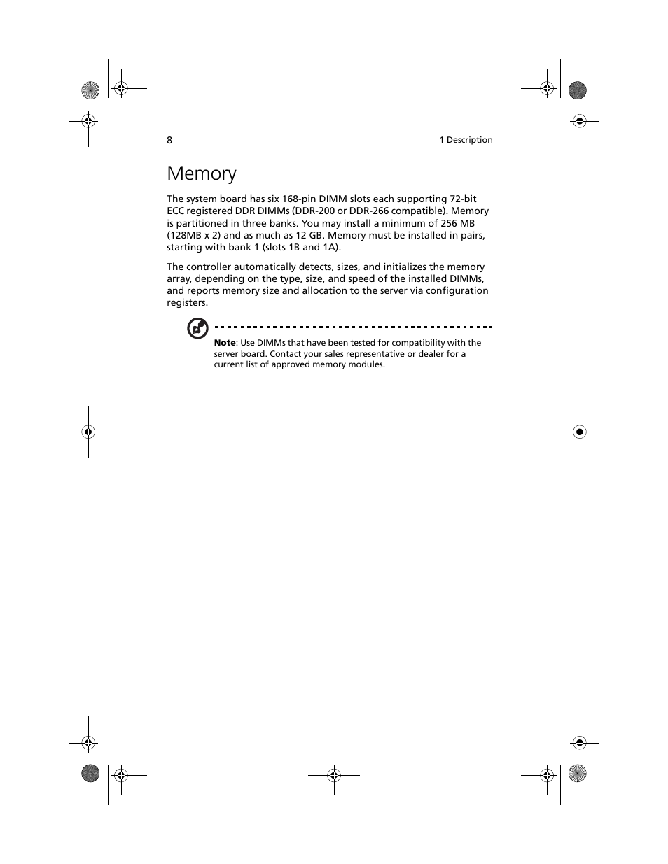 Memory | Acer Altos R700 User Manual | Page 18 / 130