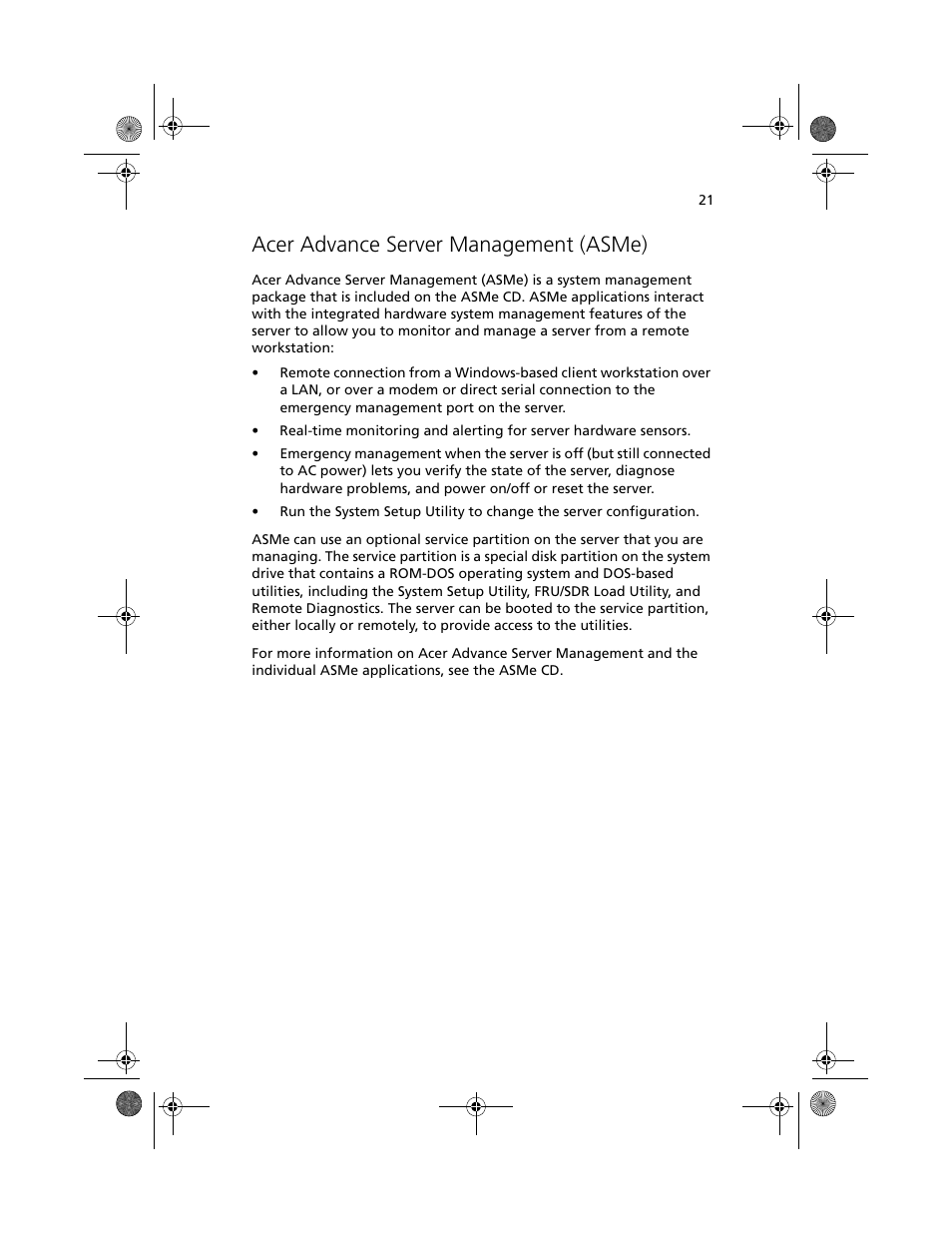 Acer advance server management (asme) | Acer Altos R700 User Manual | Page 31 / 130