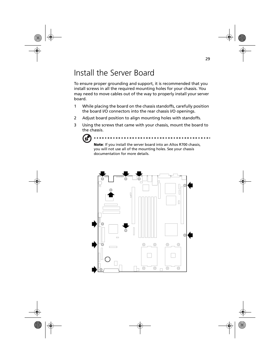 Install the server board | Acer Altos R700 User Manual | Page 39 / 130