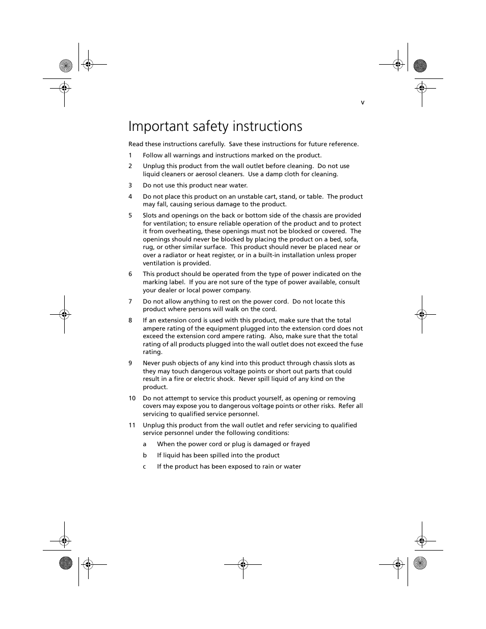 Important safety instructions | Acer Altos R700 User Manual | Page 5 / 130