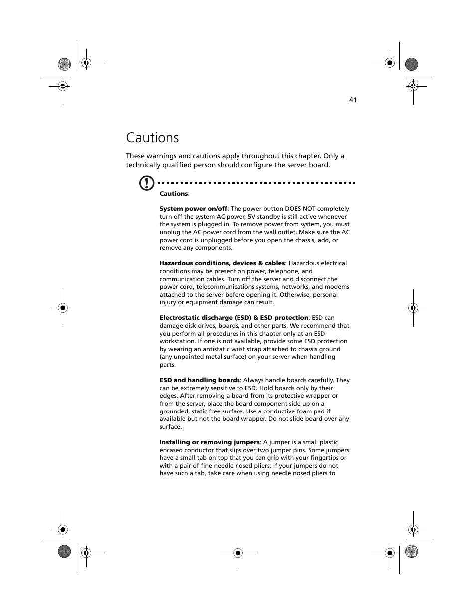 Cautions | Acer Altos R700 User Manual | Page 51 / 130