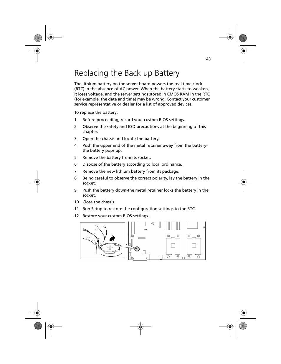 Replacing the back up battery | Acer Altos R700 User Manual | Page 53 / 130