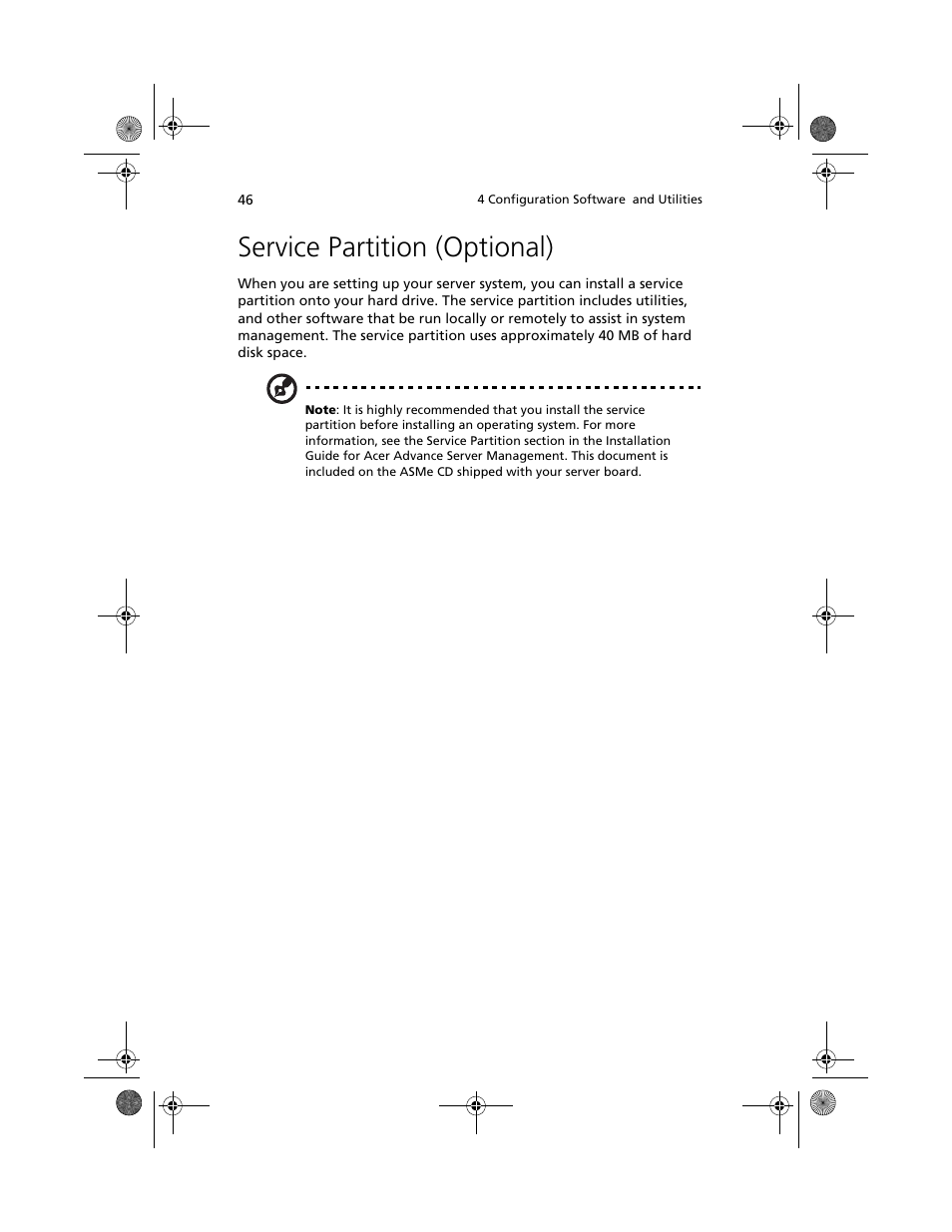 Service partition (optional) | Acer Altos R700 User Manual | Page 56 / 130