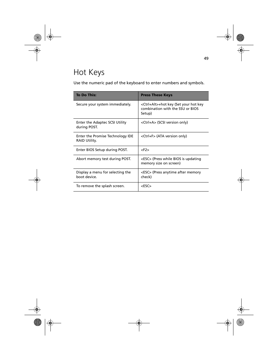 Hot keys | Acer Altos R700 User Manual | Page 59 / 130