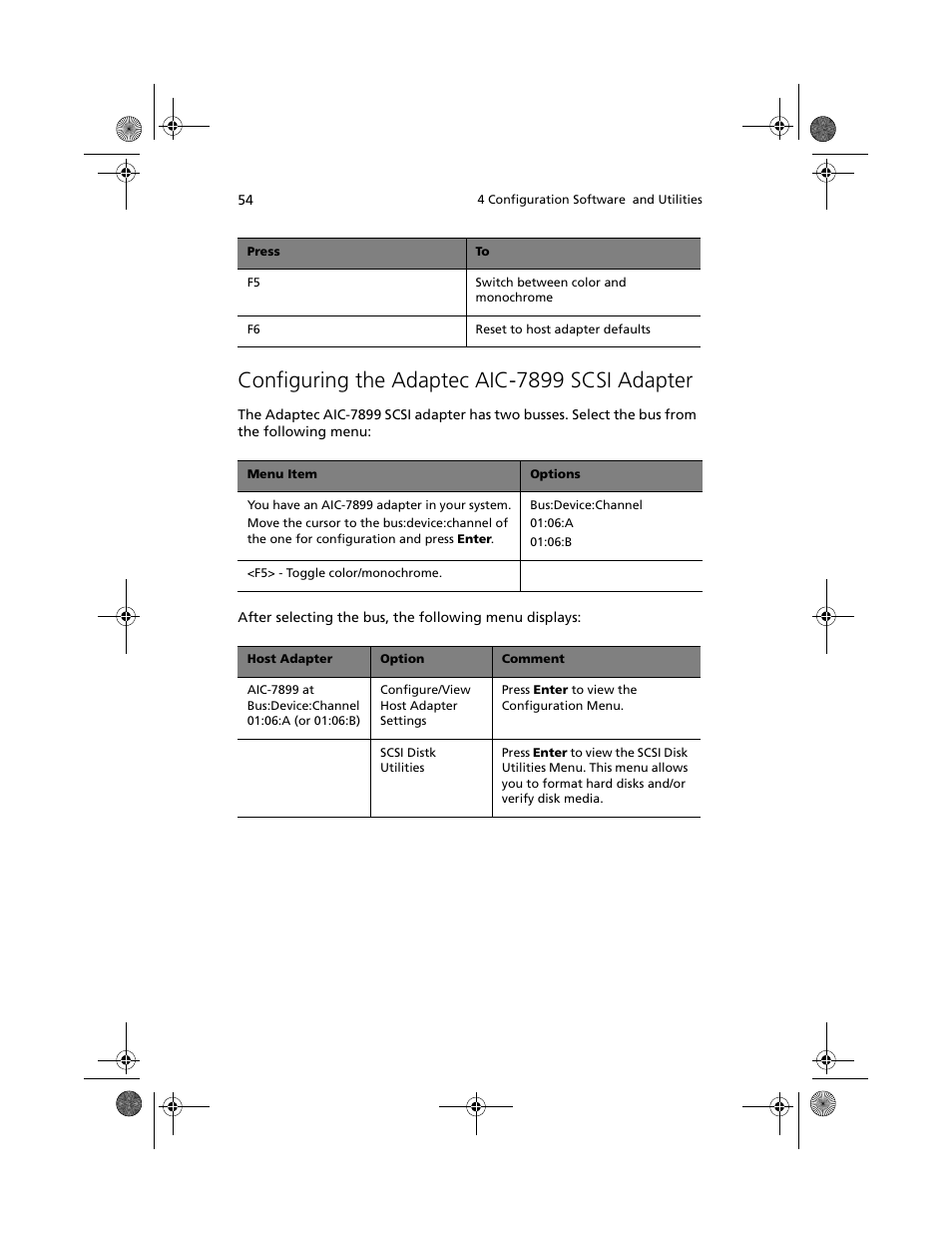 Configuring the adaptec aic-7899 scsi adapter | Acer Altos R700 User Manual | Page 64 / 130