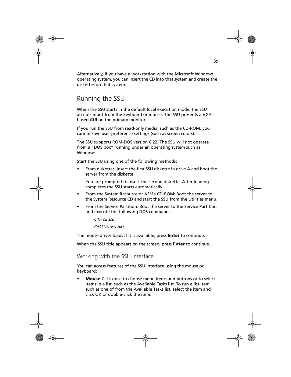 Running the ssu, Working with the ssu interface | Acer Altos R700 User Manual | Page 69 / 130