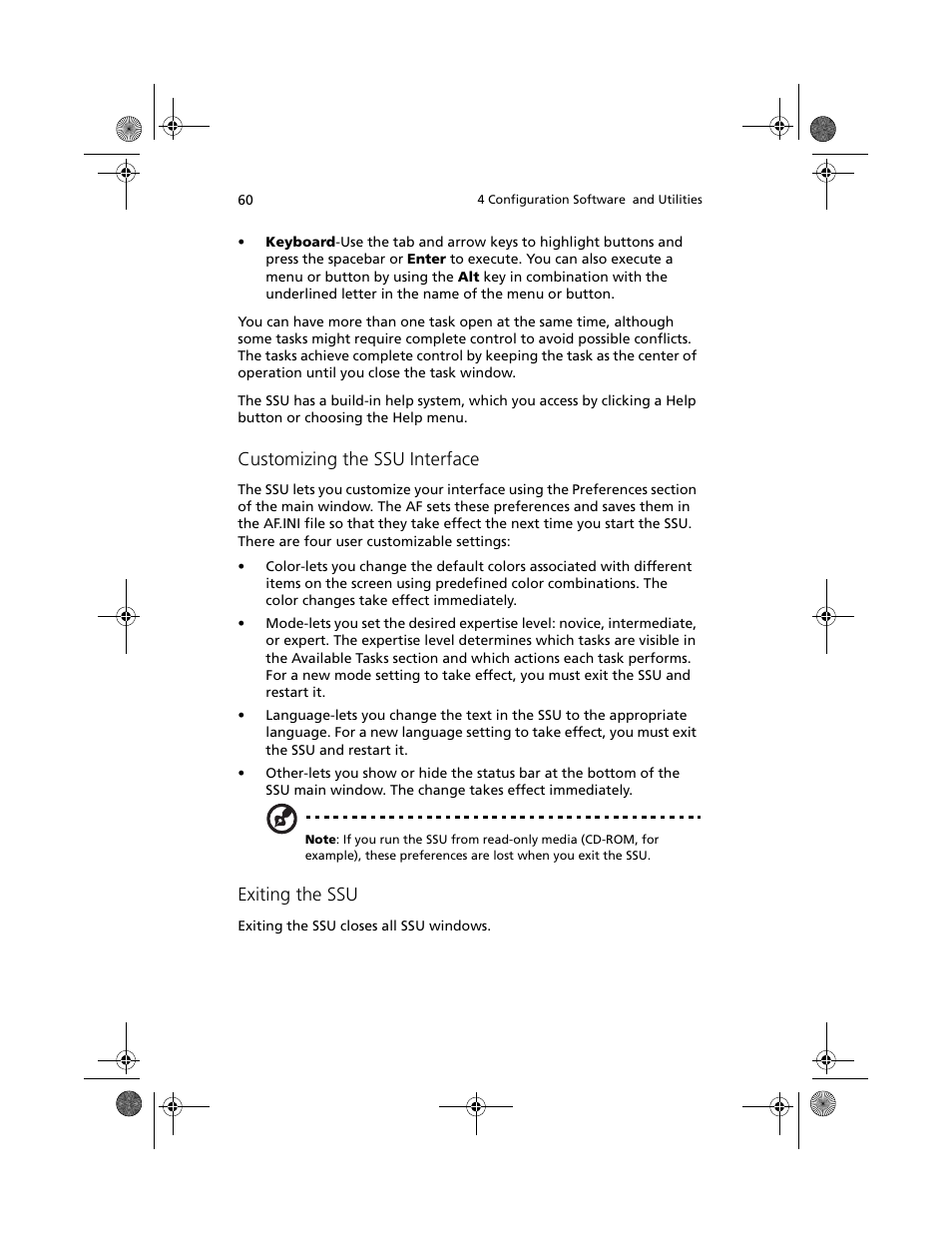 Customizing the ssu interface, Exiting the ssu | Acer Altos R700 User Manual | Page 70 / 130